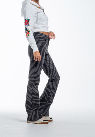 Dames Flaming Tiger Flared Denim Broek Jeans - Zwart