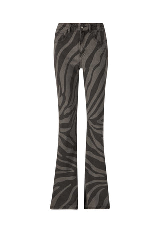 Pantaloni jeans svasati in denim tigre fiammeggiante da donna - neri