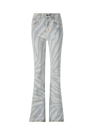 Pantaloni jeans svasati in denim tigre fiammeggiante da donna - blu
