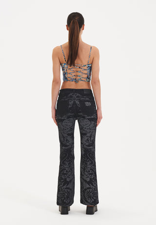 Dames Flash Sheet Flared Denim Broek Jeans - Zwart