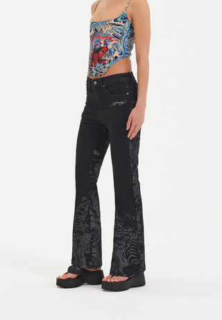 Jeans da donna in denim svasato con lenzuolo Flash - Nero