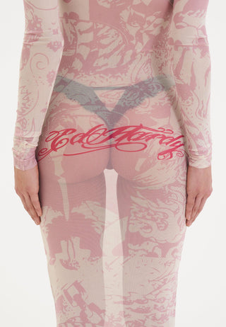 Dames Flash Sheet Mesh Maxi-jurk met lange mouwen - Roze