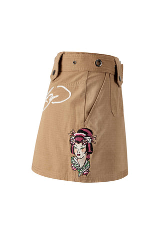Mini-jupe cargo Geisha Girl pour femme - Marron