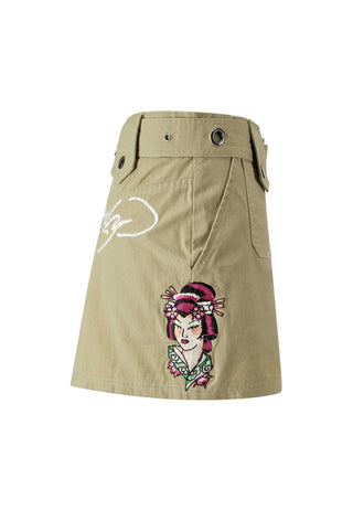 Dame Geisha Girl Cargo Mini Nederdel - Grøn