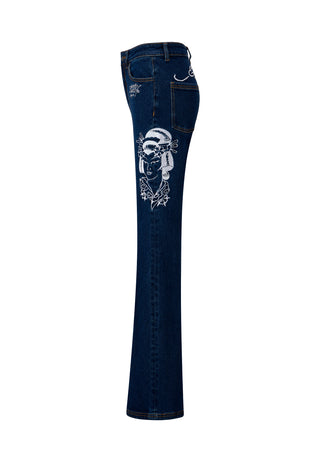 Dame Geisha Mirror Flared Denim Bukser Jeans - Indigo