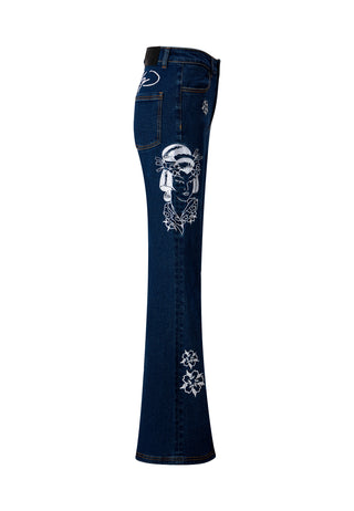 Dame Geisha Mirror Flared Denim Bukser Jeans - Indigo
