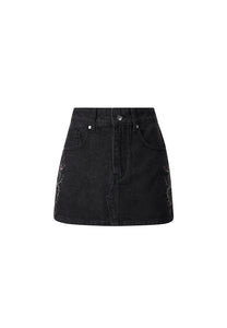 Womens Grey Dragon Mini Skirt - Black