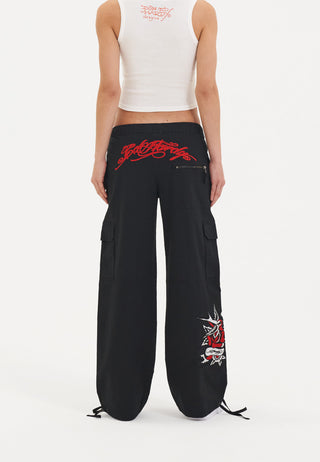 Womens Hollywood Swallow Cargo Pants Trousers - Black