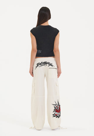 Womens Hollywood Swallow Cargo Pants Trousers - White