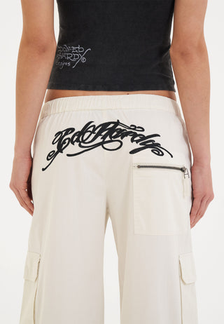 Womens Hollywood Swallow Cargo Pants Trousers - White