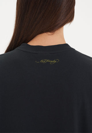 Camiseta feminina Hollywood Swallow relaxada - preta