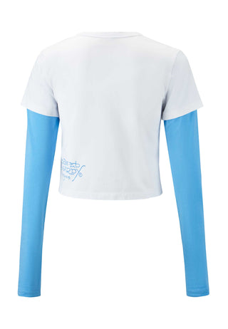 Camiseta feminina Kill Slowly manga dupla para bebê - branco/azul claro