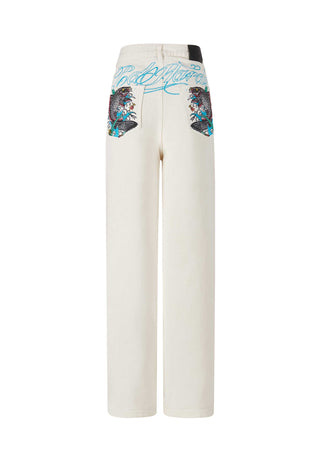 Dame Koi Island Relaxed Denim Bukser Jeans - Hvid
