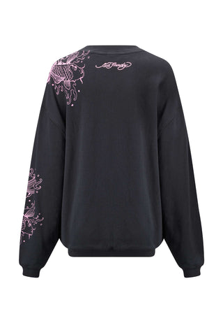 Lässiges Damen-Sweatshirt mit Koi River-Grafik und Rundhalsausschnitt – Anthrazit
