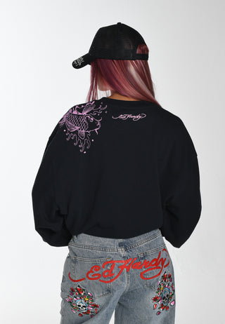 Dame Koi River grafisk afslappet sweatshirt med rund hals - trækul
