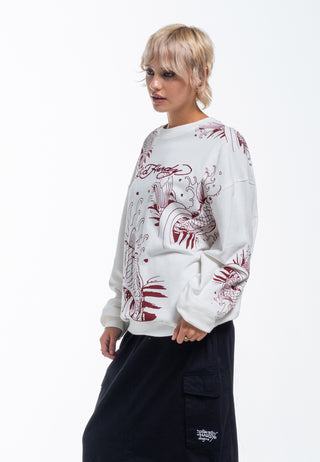 Koi River Relaxed Sweatshirt med rund hals for kvinner - Hvit