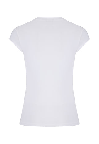 Dame Koi Wave Diamante Cap Sleeve Tshirt Top - Hvid