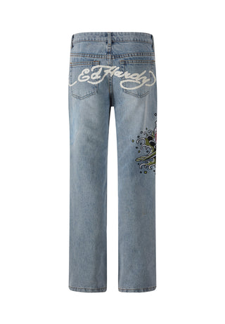 Calça jeans feminina Koi Wave com perna reta - Azul