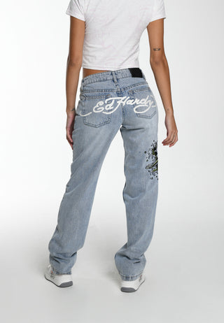 Dame Koi Wave Straight Leg Jeans Jeans - Blå