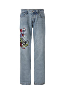 Damen-Jeans „Koi Wave“ mit geradem Bein aus Denim – Blau