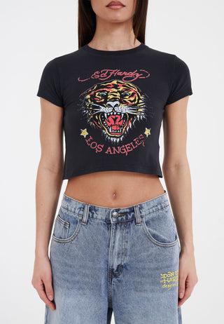 La-Roar-Tiger cropped baby-T-shirt voor dames - zwart