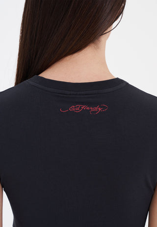 La-Roar-Tiger Kurz geschnittenes Baby-T-Shirt für Damen – Schwarz