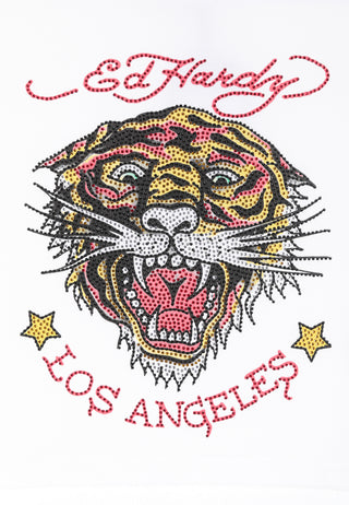 La-Roar-Tiger Diamante cropped baby-t-shirttopje voor dames - wit