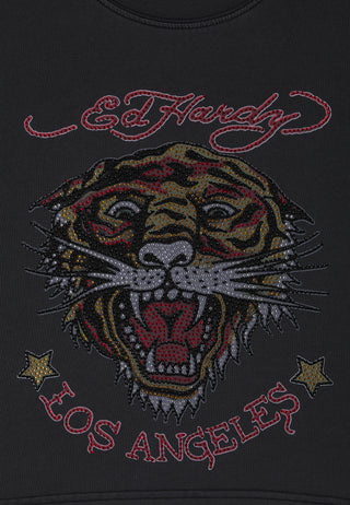 Dames La Tiger Vintage Diamante T-shirt - Zwart
