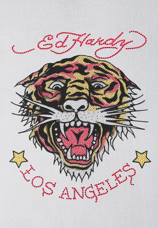 Dames La Tiger Vintage Diamante T-shirt - Grijs