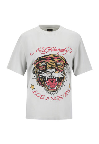 Dam La Tiger Vintage Diamante Tshirt - Grå