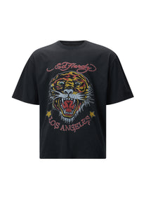 Dame La-Tiger-Vintage Tshirt Top - Sort