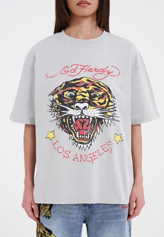 Dam La-Tiger-Vintage Tshirt Topp - Grå