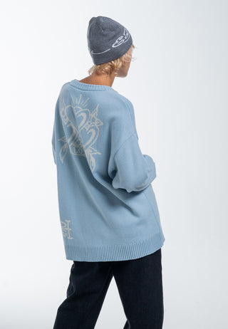 Suéter feminino Lovebird em malha jacquard - azul