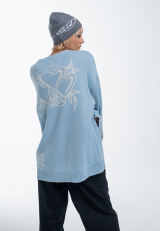 Suéter feminino Lovebird em malha jacquard - azul