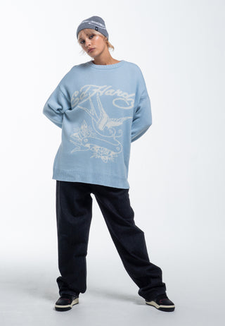 Lovebird Jacquard strikket genser for kvinner - blå