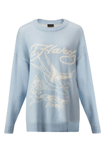 Damski sweter z dzianiny żakardowej Lovebird - niebieski