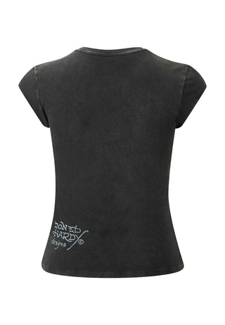 Dames Love Eternal T-shirt met kapmouwen - Zwart