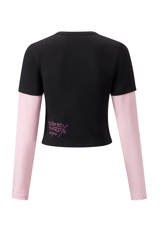 Womens Love Eternal Lily Double Sleeve Shrunken T-Shirt - Svart