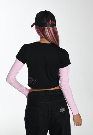 Damska koszulka Love Eternal Lily z podwójnym rękawem, skurczona - czarna