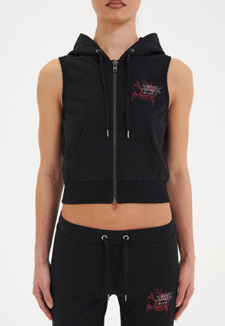 Love Eternal mouwloze cropped hoodie met rits voor dames - zwart