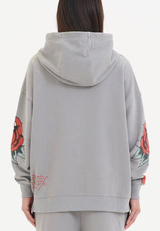 Womens Love Hard Graphic Relaxed Pouch Hoodie - Grau
