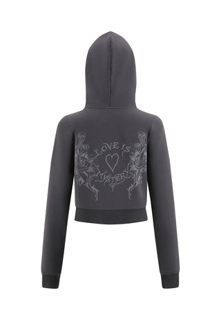 Womens Love Is Mystery Cropped Hoodie - Charcoal