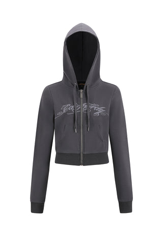 Womens Love Is Mystery Cropped Hoodie - Charcoal