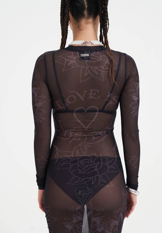 Womens Love Is Mystery Mesh Dress - Black