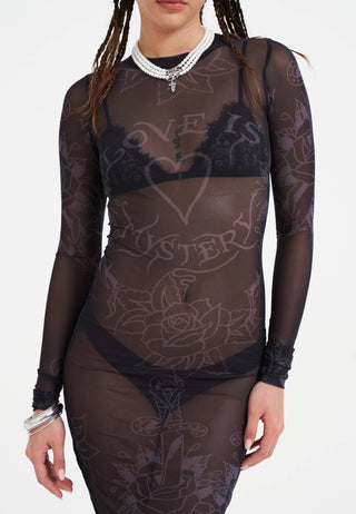 Womens Love Is Mystery Mesh Dress - Black