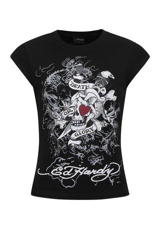 Womens Death Or Glory Love Cap Sleeve T-Shirt Top - Black