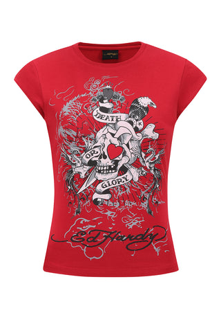 Womens Death Or Glory Love Cap Sleeve T-Shirt Top - Red