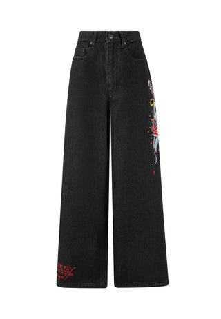 Dames Love Kills Xtra Oversized Denim Broek Jeans - Zwart
