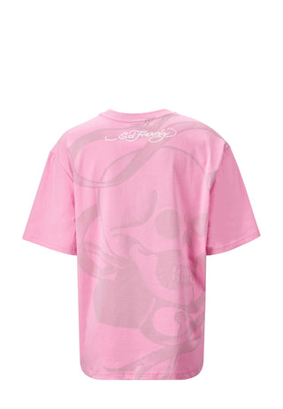 Damska koszulka o luźnym kroju z motywem miłosnym - różowa