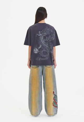 Mono Fireball Dragon T-skjorte topp for kvinner - mørkegrå
